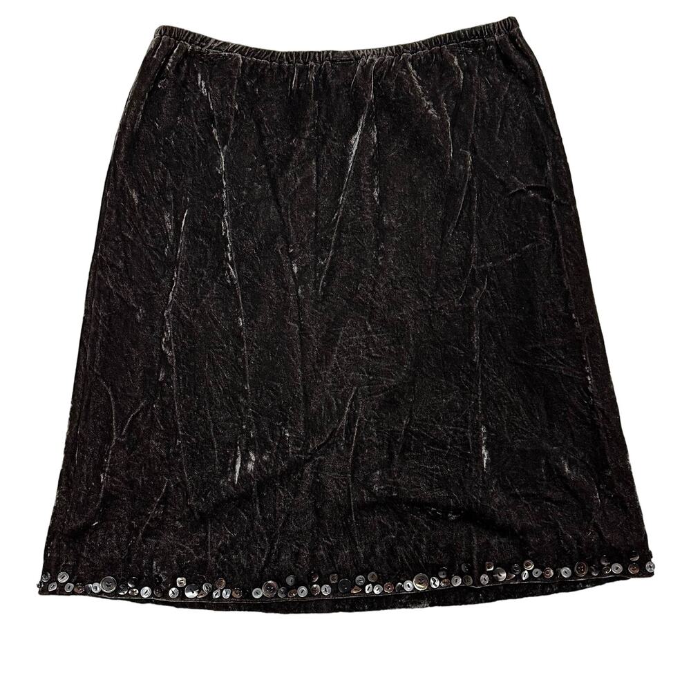 J. Jill Dark Chocolate Brown Crushed Velvet Beaded Skirt Size Large Petite LP